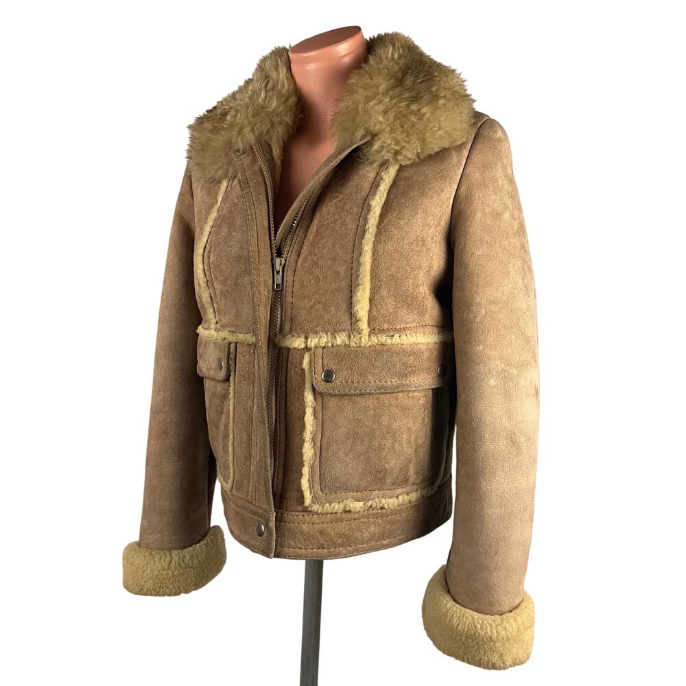 Vintage Sheepskin Shearling Western cropped Leather Jacket S